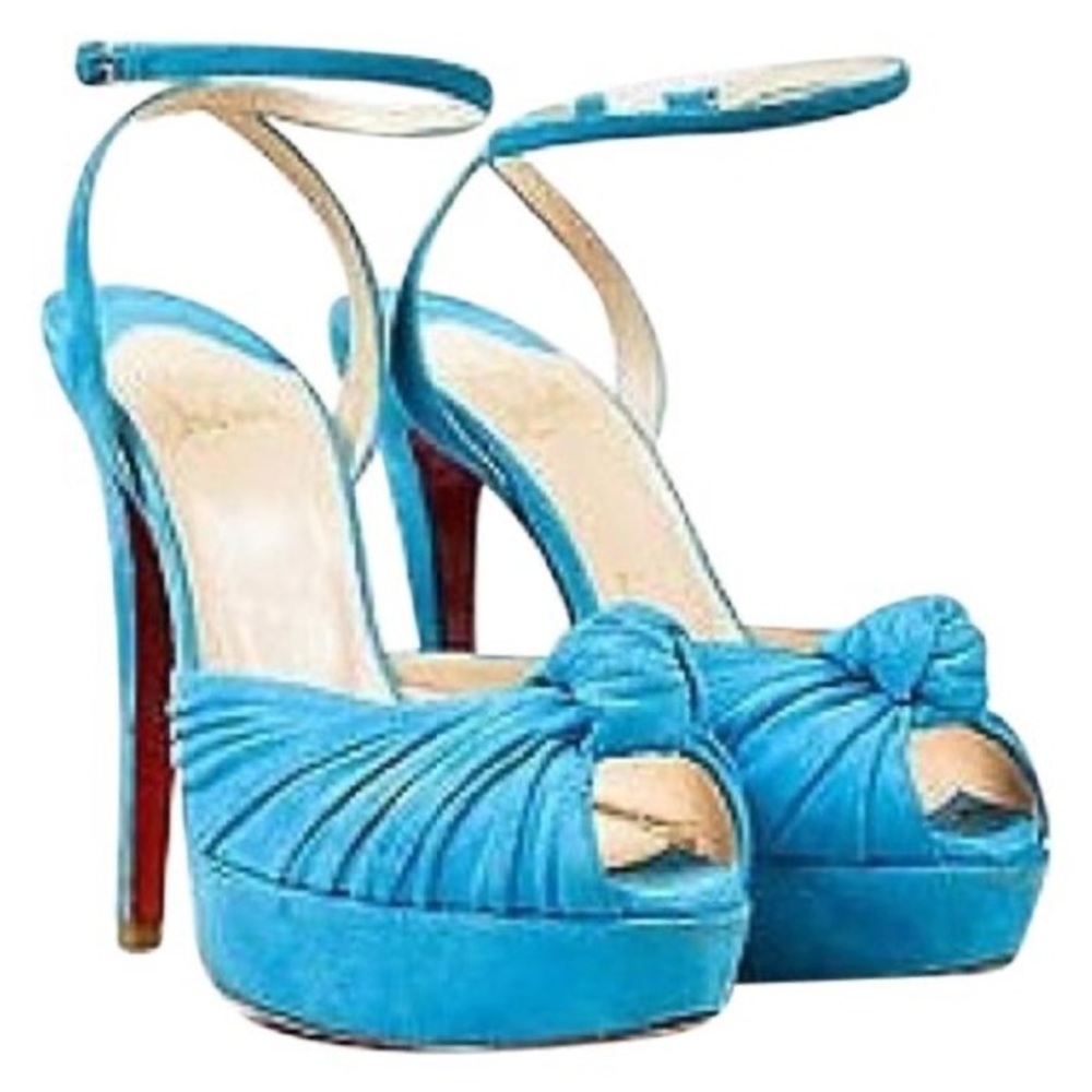 Christian Louboutin Blue Suede Knot Platform Pump